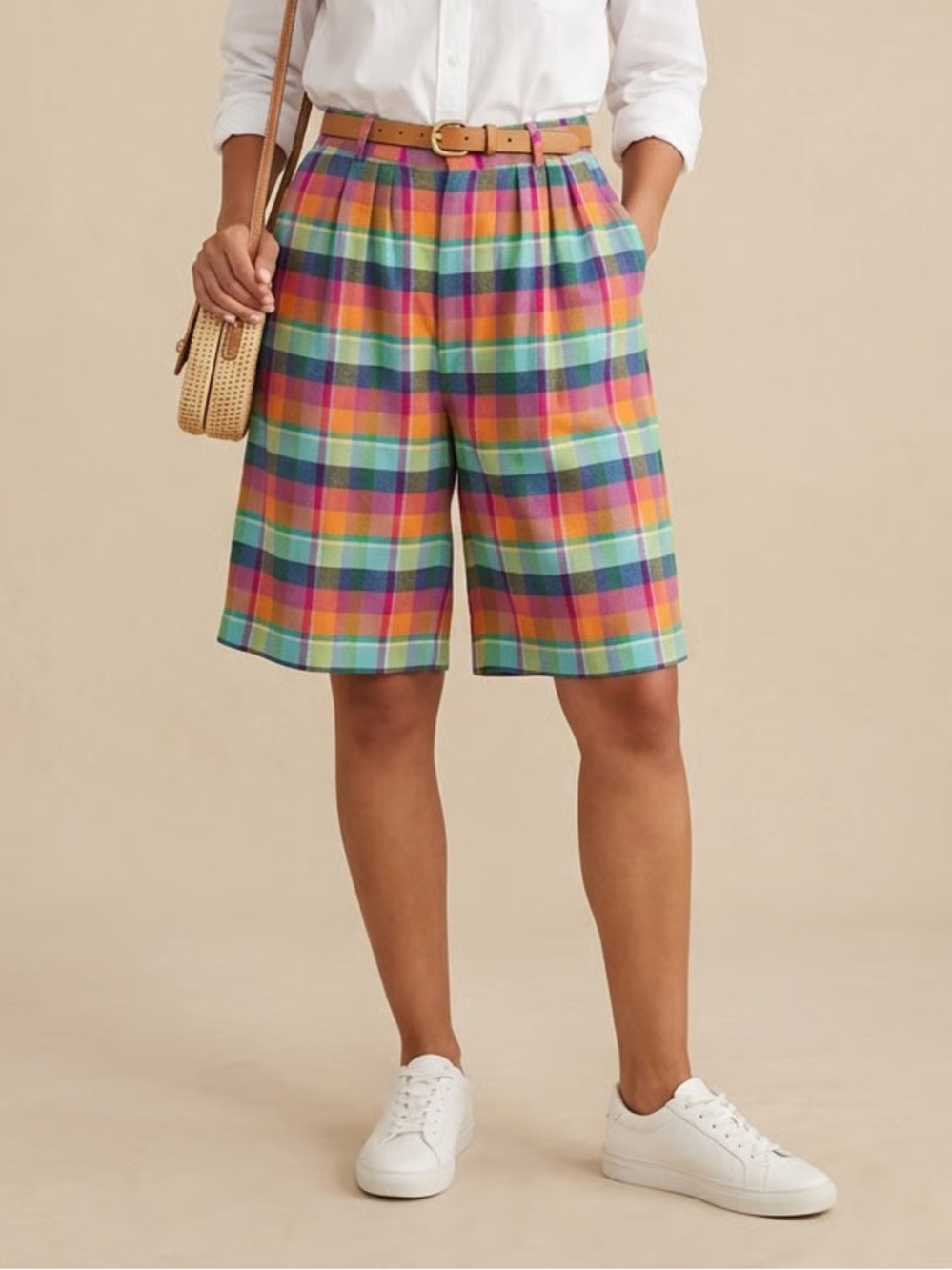 AMBITIONS Vintage Colorful Tailored Plaid Shorts Sz S
